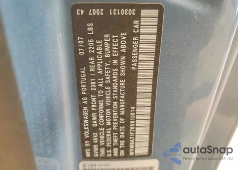 2008 Volkswagen Eos Turbo z USA, uszkodzony, nr VIN WVWBA71F78V010914